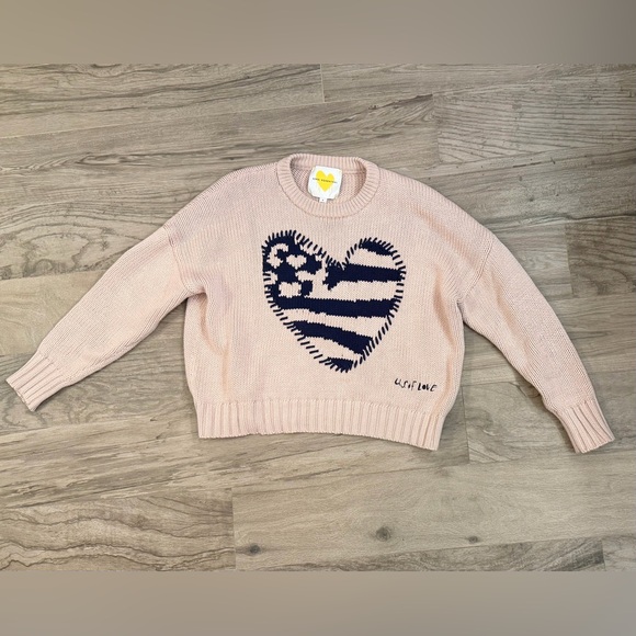 Kerri Rosenthal Beige Sweater with Navy Heart Design Size Small - Picture 5 of 9